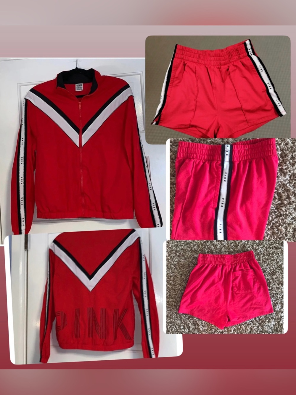 RARE LMTD EDITION 2 piece VICTORIA SECRET PINK outfit shorts windbreaker XS RED